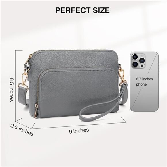 Crossbody Bag for Women - PU Leather Grey - Picture 3 of 6